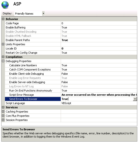 Making ASP errors appear